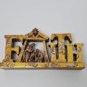 FAITH Nativity Scene Gold w Silver Accents Holiday Good Cheer‎ Christmas